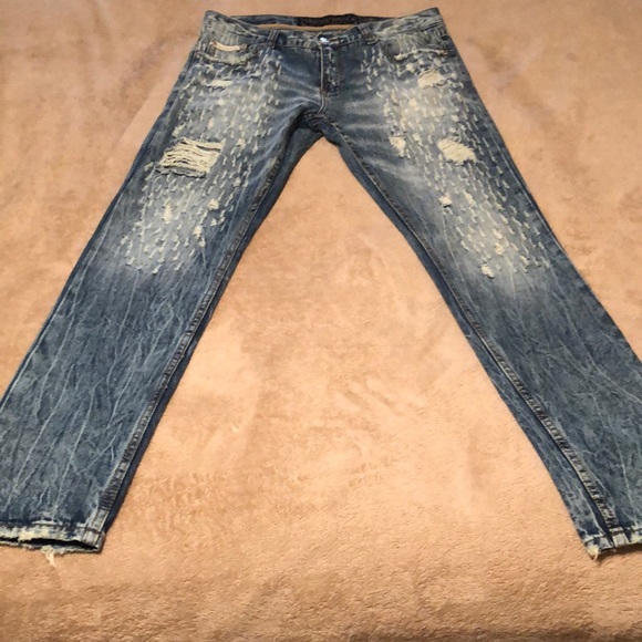 Heritage America flawless 36 x 32 Distressed denim Blue Jeans shredded flawless - Picture 2 of 8